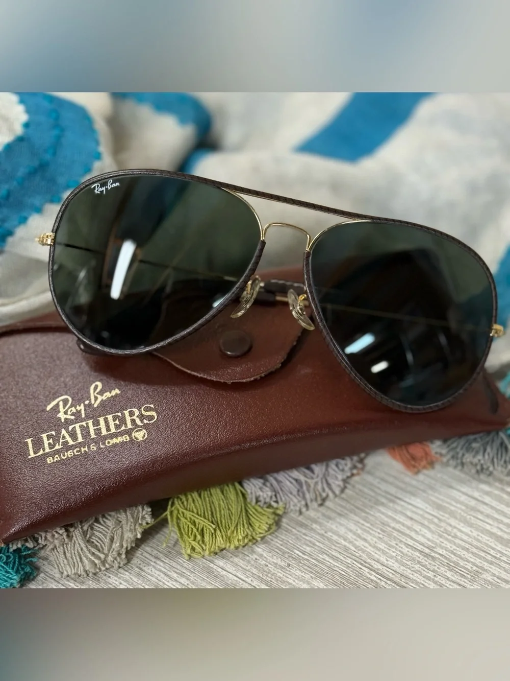 Vintage Ray-Ban Leathers Aviator Sunglasses by Bausch & Lomb